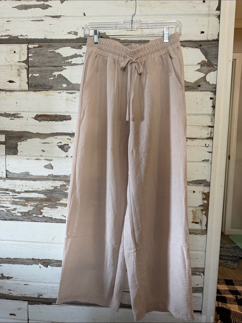 Zenana Outfitters Wide-Leg Drawstring Pants - Light Beige